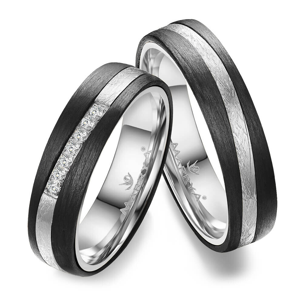 Trauringe Partnerringe Weißgold Carbon Zirkonia CA17