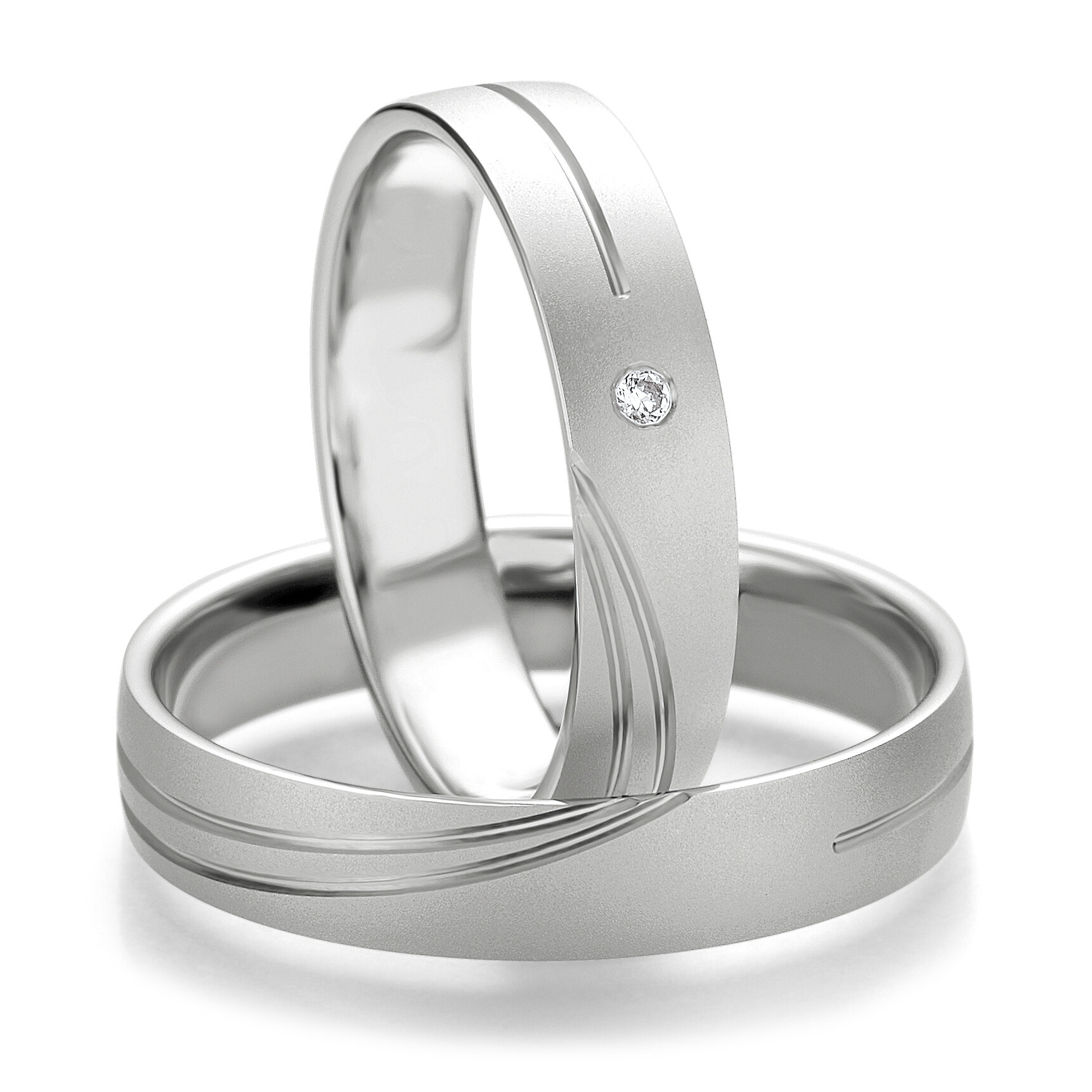 Trauringe Weißgold mit Fugenmuster Brillant 0.015 ct.