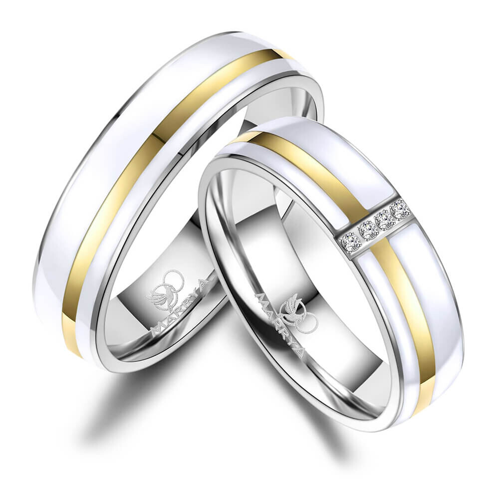 Trauringe Partnerringe Edelstahl Emaille Zirkonia ES39