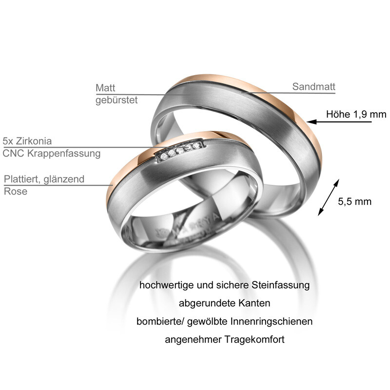 Trauringe Partnerringe Titan Zirkonia Marrya TI-16 Info