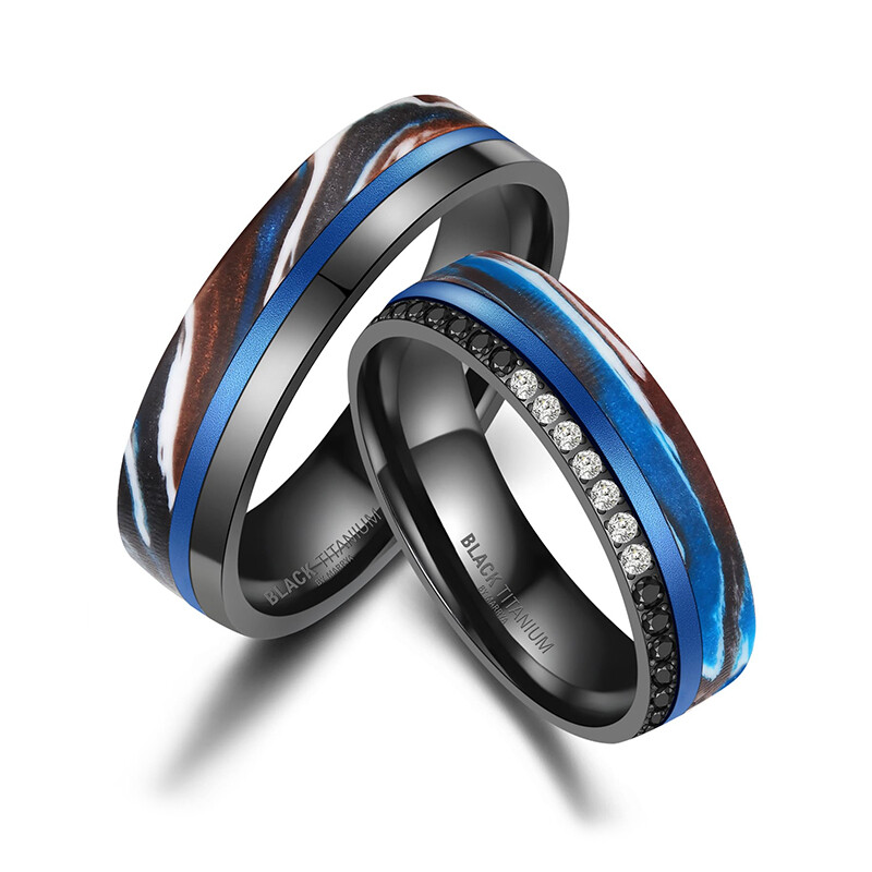 Eheringe Black Titanium Blue Ocean Zirkonia BT-14