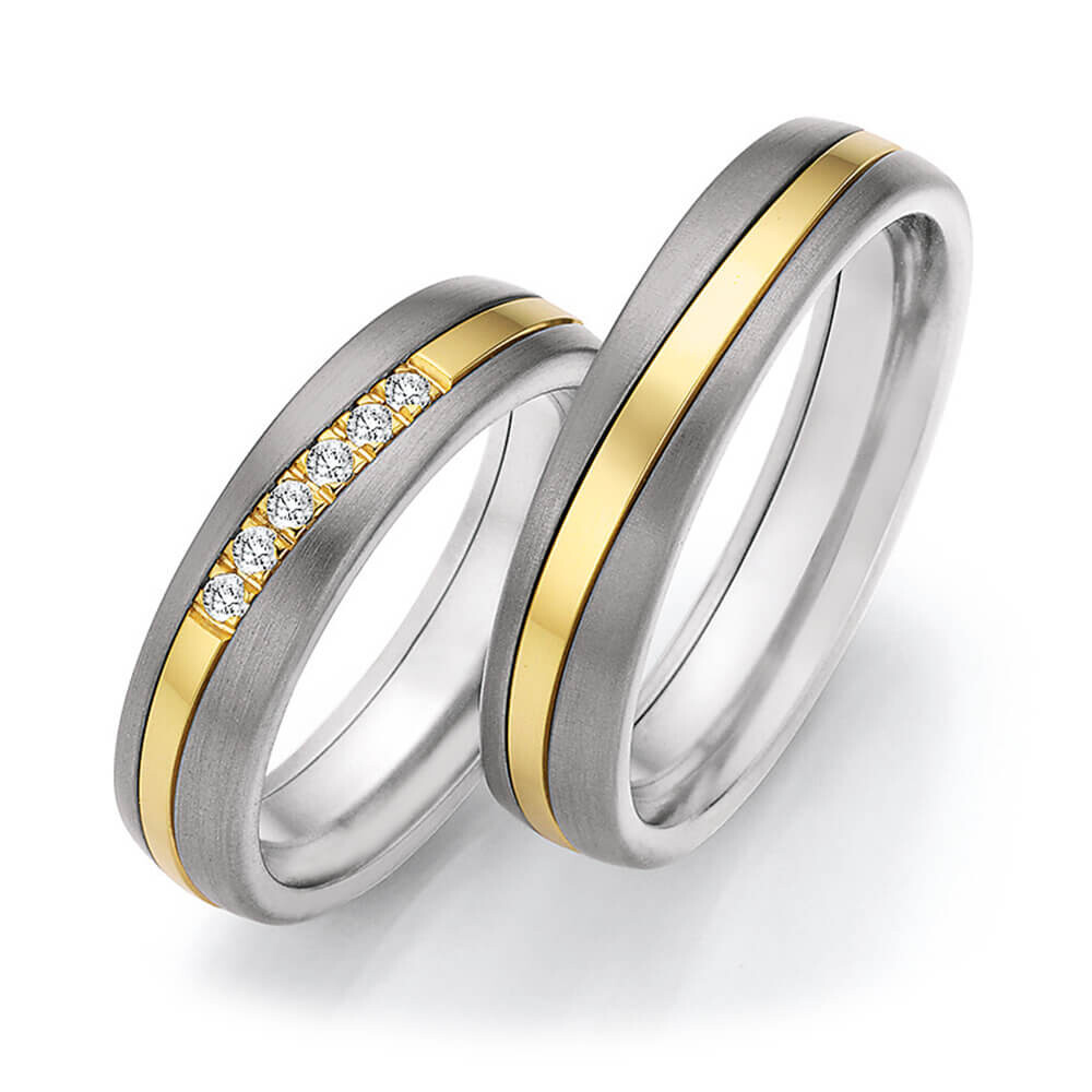 Trauringe Surfing Colors Titan & Gelbgold 585 Brillant 0,100 ct.