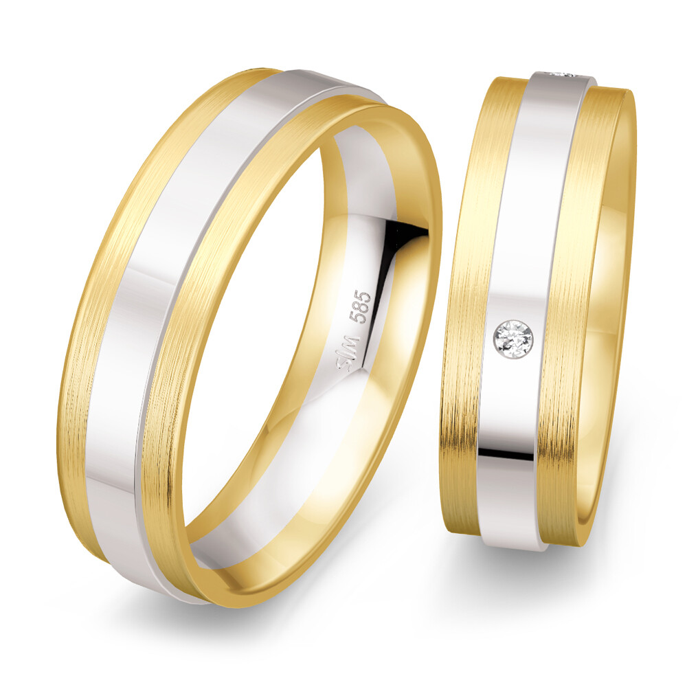Trauringe Bicolor Weißgold & Gelbgold Brillant 0,080 ct.