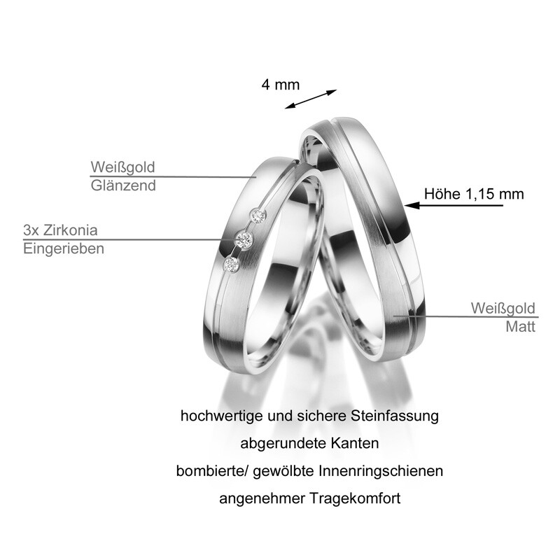 Trauringe Partnerringe Weißgold 333 Zirkonia Marrya GO-45 Info