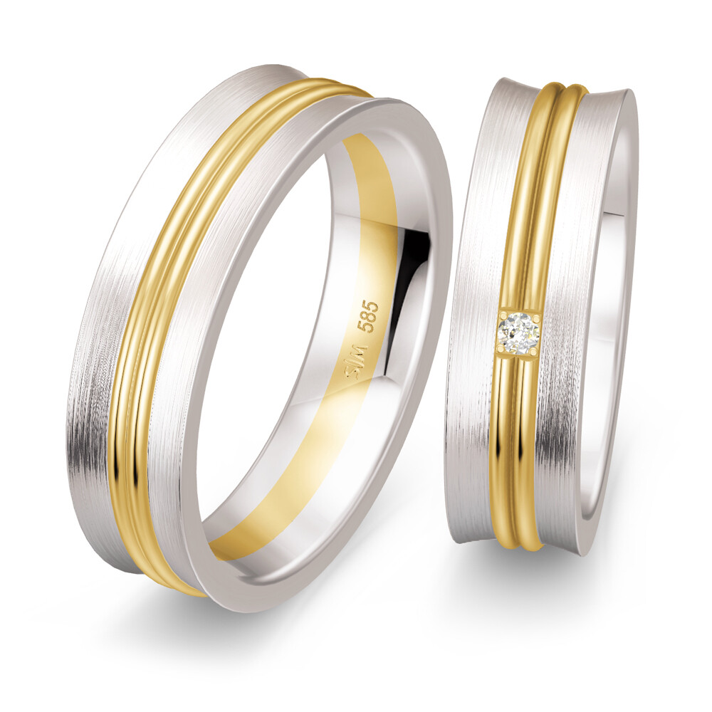 Bicolor Trauringe Weißgold & Gelbgold Billant 0,020 ct.