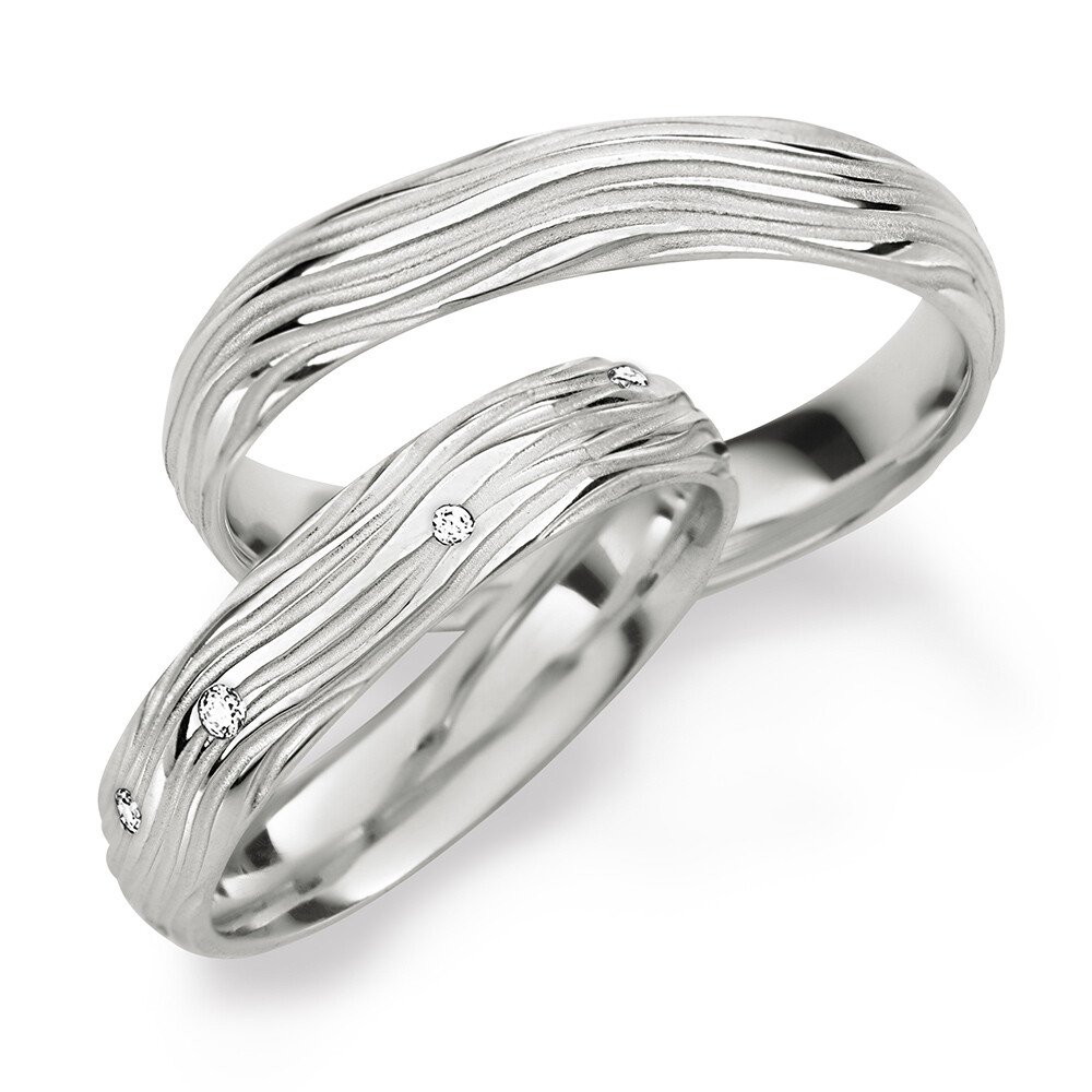 Trauringe Weißgold sandgestrahlt Brillant 0,045 ct.