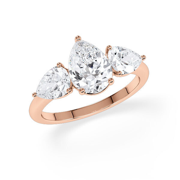 Diamantring Three Stone Lab-Grown Tropfen Pear Rotgold RU-1876