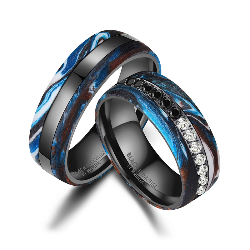 Partnerringe Black Titanium Blue Ocean Zirkonia BT-16