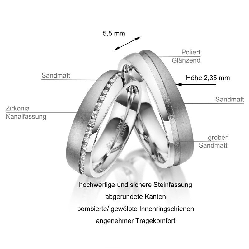 Trauringe / Partnerringe Edelstahl Zirkonia Marrya ES-12 Info