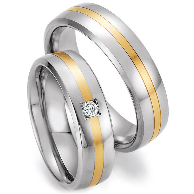 Trauringe 88/60110-060 & 88/60120-060 aus Gelbgold 585 & Edelstahl