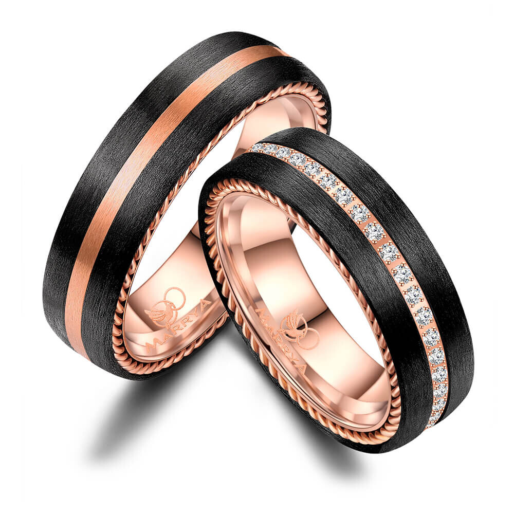 Trauringe Partnerringe Edelstahl vergoldet Carbon Zirkonia