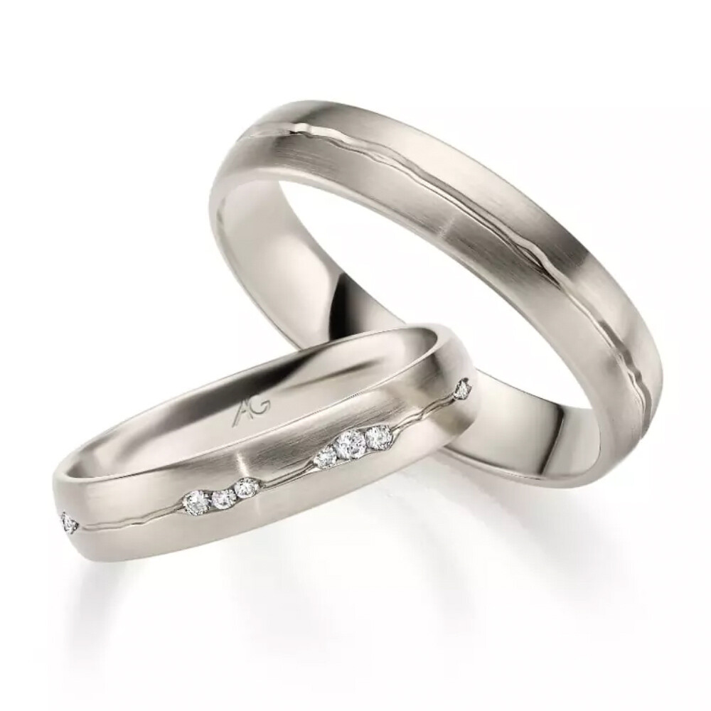Trauringe Elfenbein-Gold Designfuge Brillant 0,133 ct.