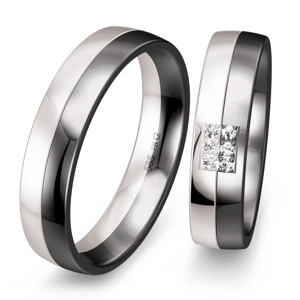 Trauringe Bicolor Weißgold & Graugold Brillant 0.010 ct.
