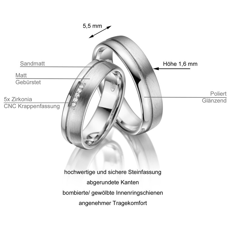 Trauringe Partnerringe Sterlingsilber 925 Zirkonia MA SI-10 Info