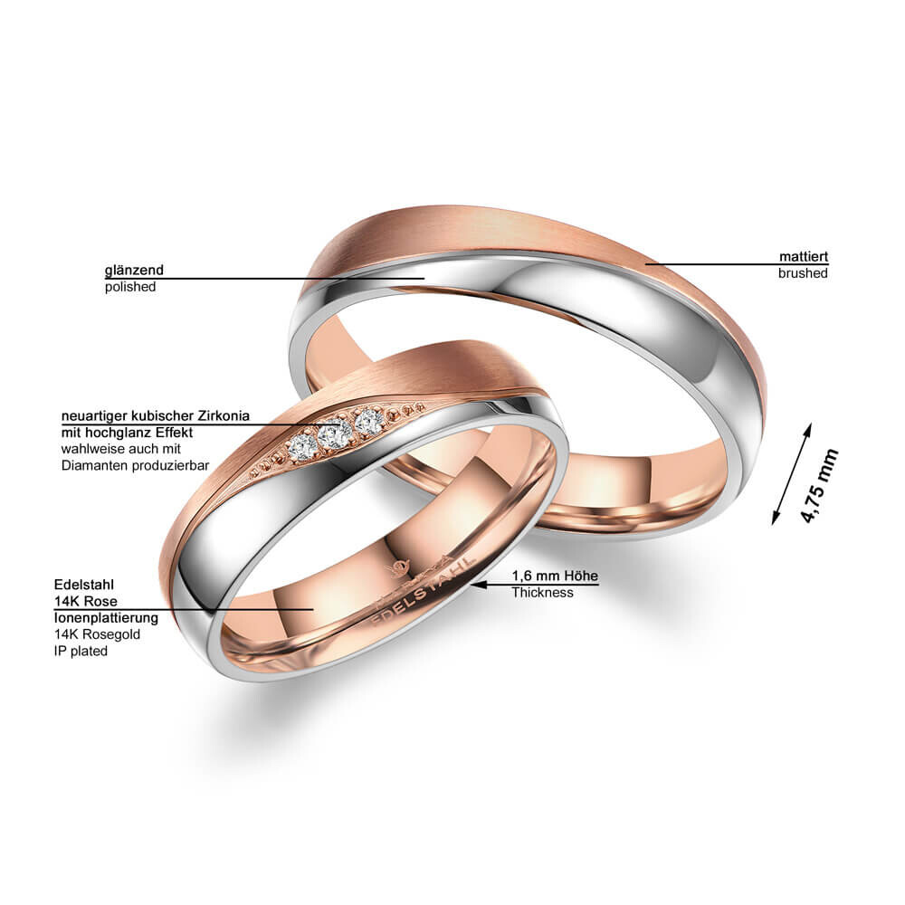 Partnerringe Trauringe Edelstahl Rosé Marrya ES-35 Info