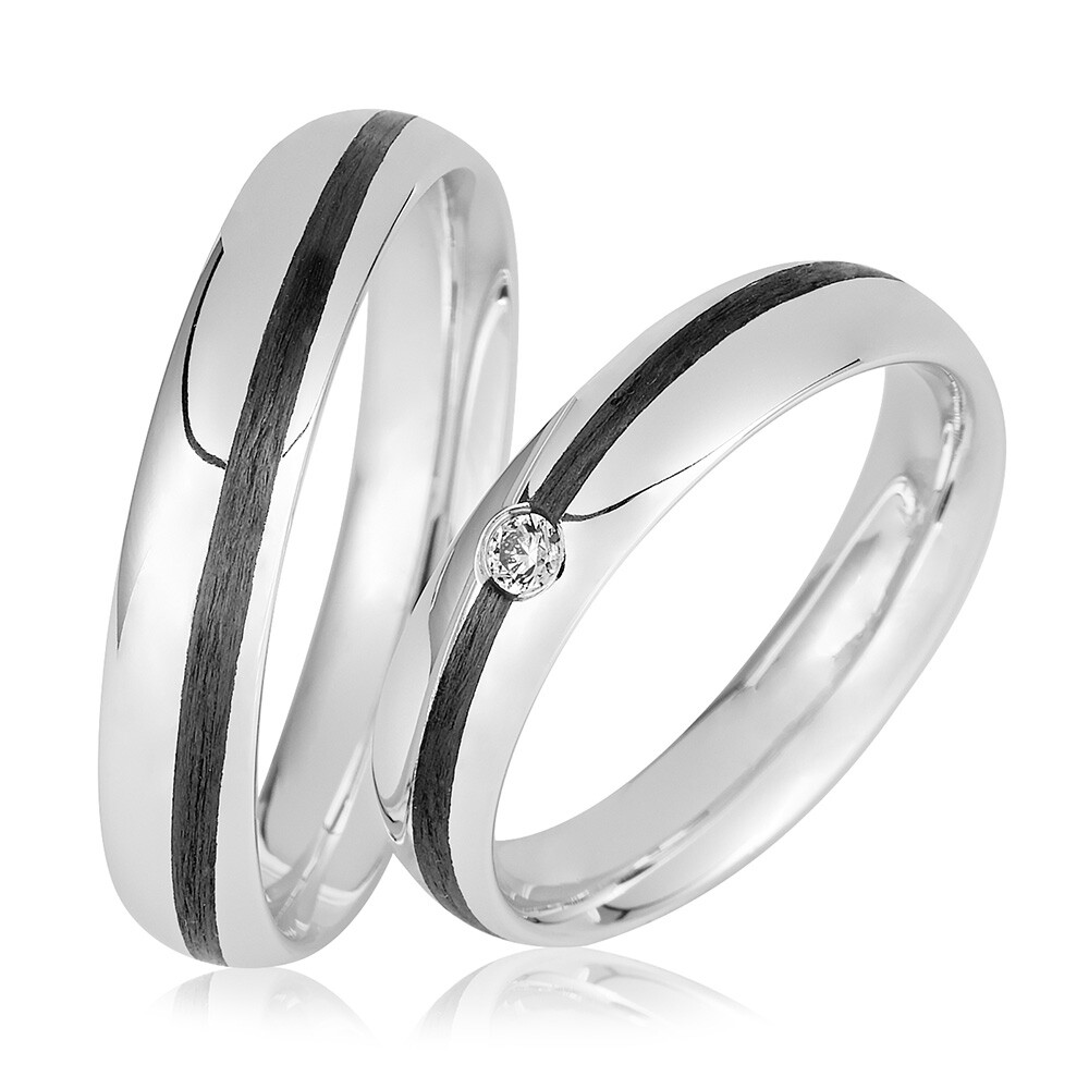 Trauringe Weißgold Carbon Brillant 0,040 ct.