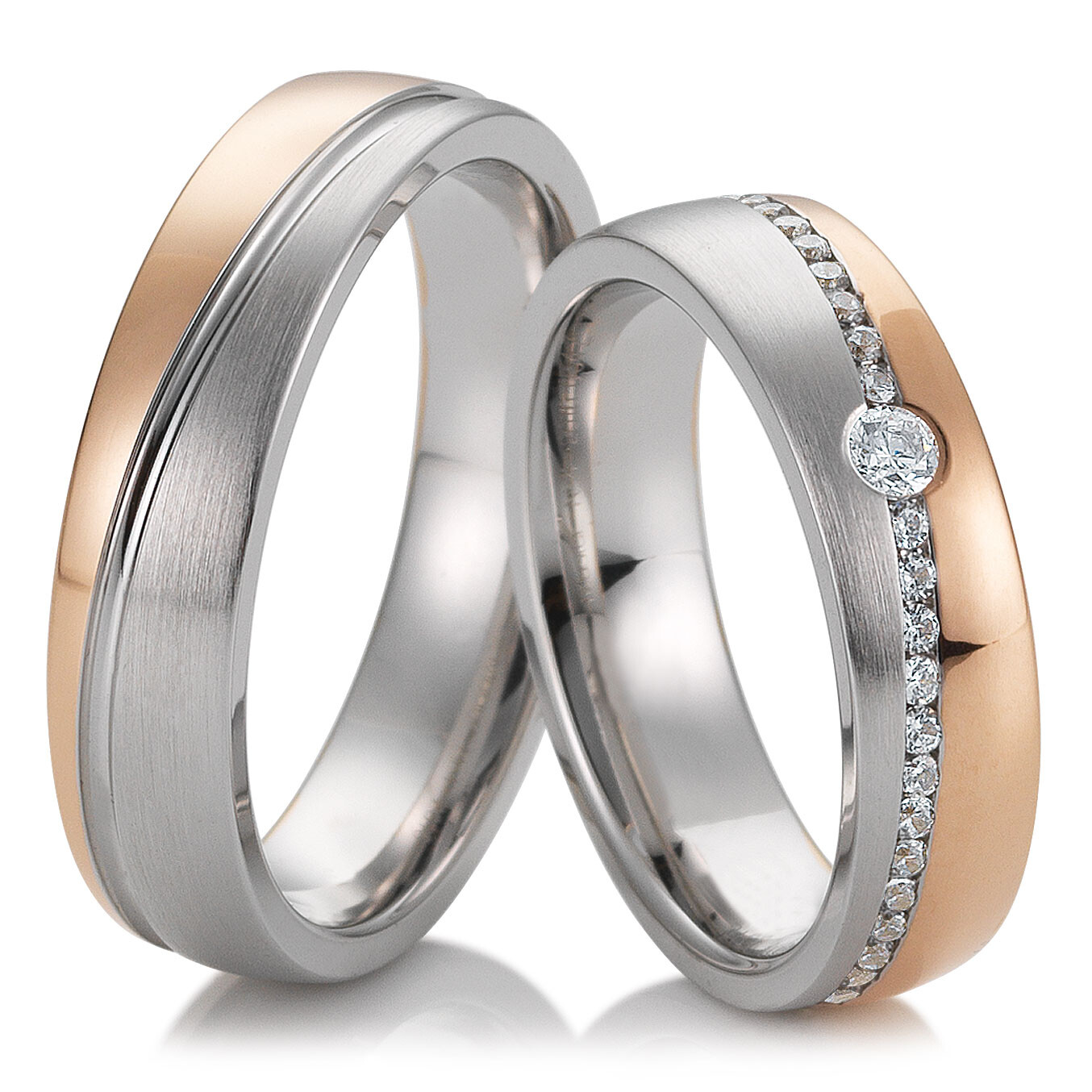 Trauringe Weißgold & Rotgold 48/04259 & 48/04260