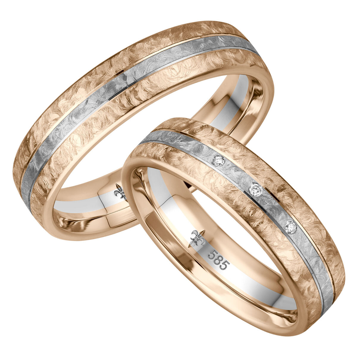 Trauringe TR-0-00020 & TR-1-00020 Étienne Roségold & Weißgold