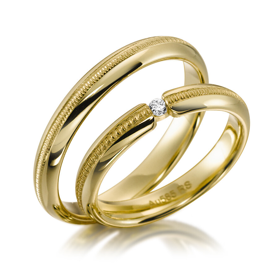 Trauringe Gelbgold mit Perlfuge Brillant SC-1135-1