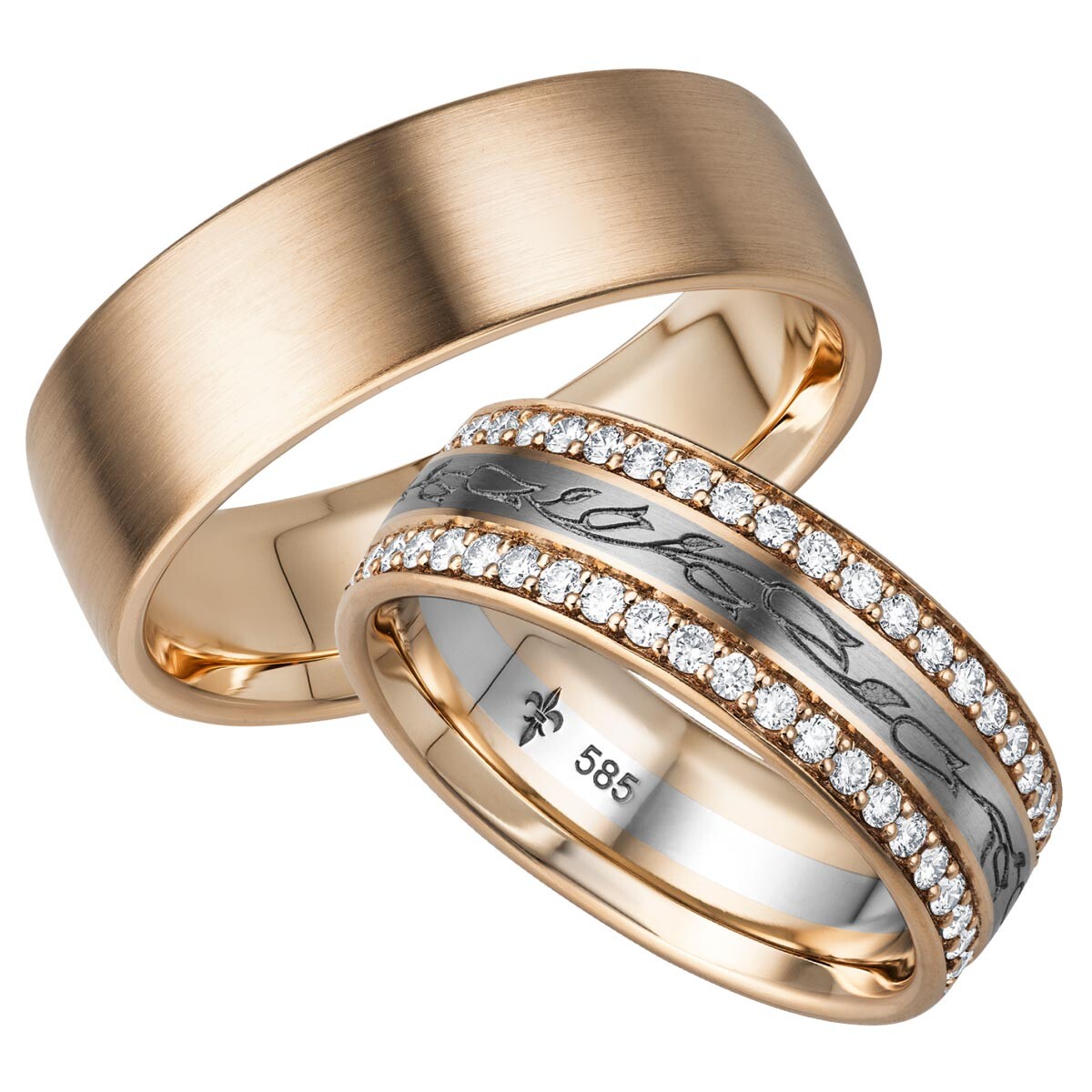 Trauringe TR-0-00047 & TR-1-00047 Lisette Roségold & Weißgold