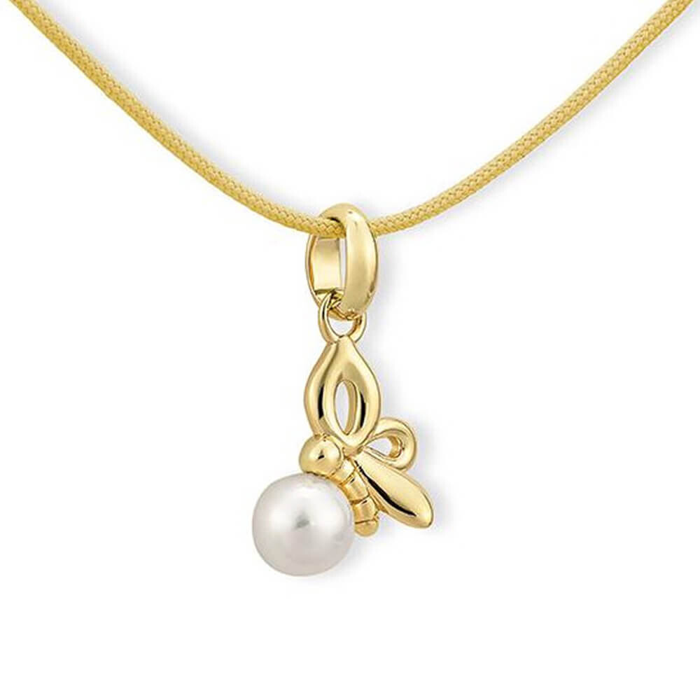 Collier Kids Biene mit Perle Silber vergoldet - Band gelb