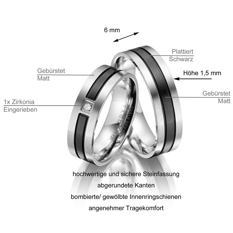 Trauringe / Partnerringe Edelstahl Zirkonia Marrya ES-10 - Info