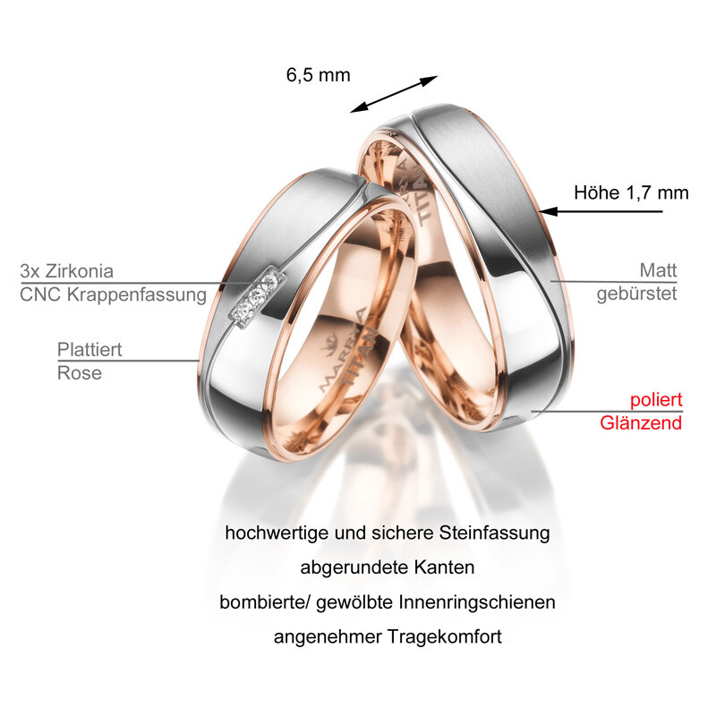 Partnerringe Trauringe Titan Rosé Marrya TI-25 Info