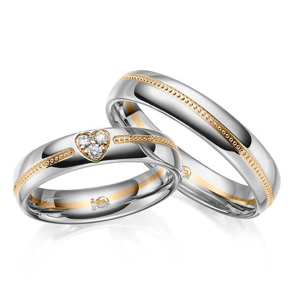 Trauringe Bicolor Eheringe mit Herz Roségold Palladium RU-1646