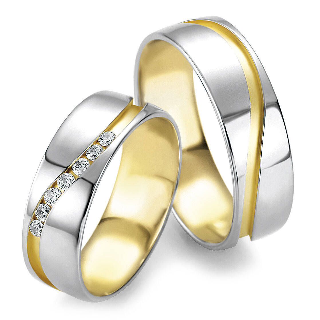Trauringe 48/05209 & 48/05210 Weißgold & Gelbgold