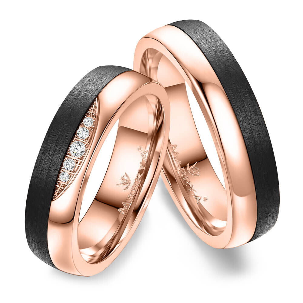 Trauringe Partnerringe Roségold Carbon Zirkonia CA12