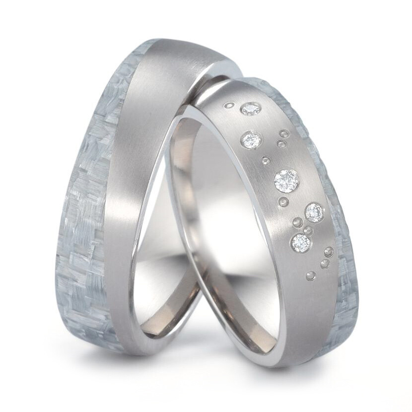 Trauringe Titan & Carbon grau Brillant 0,060 ct.