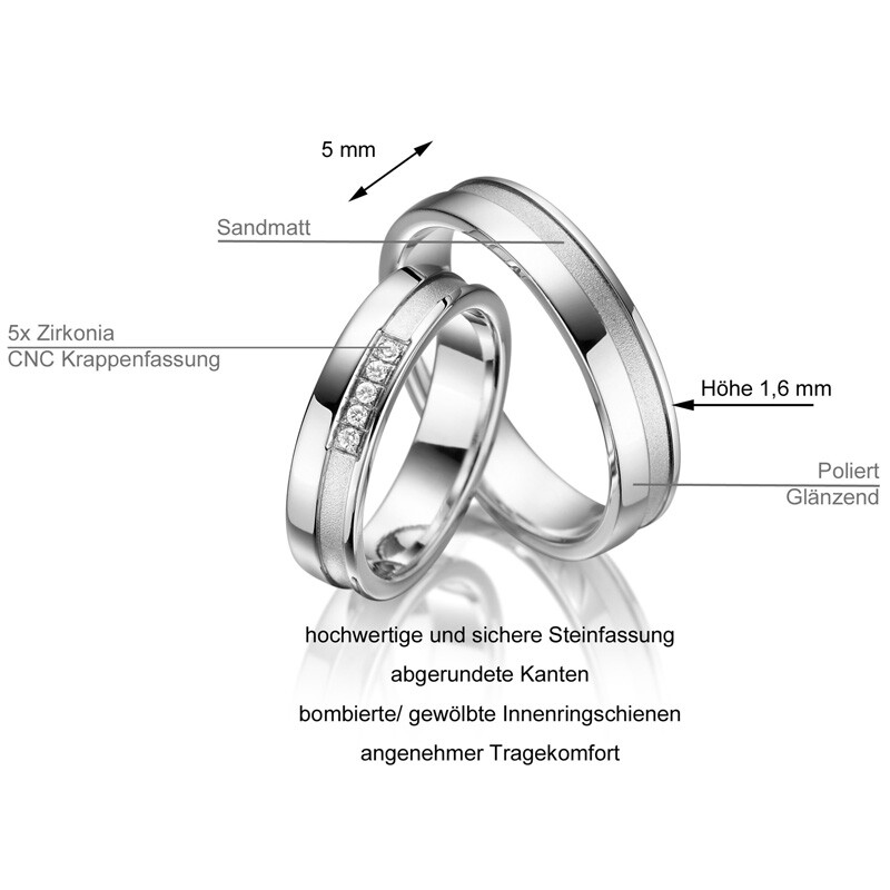 Trauringe Partnerringe Sterlingsilber 925 Zirkonia MA SI-05 Info