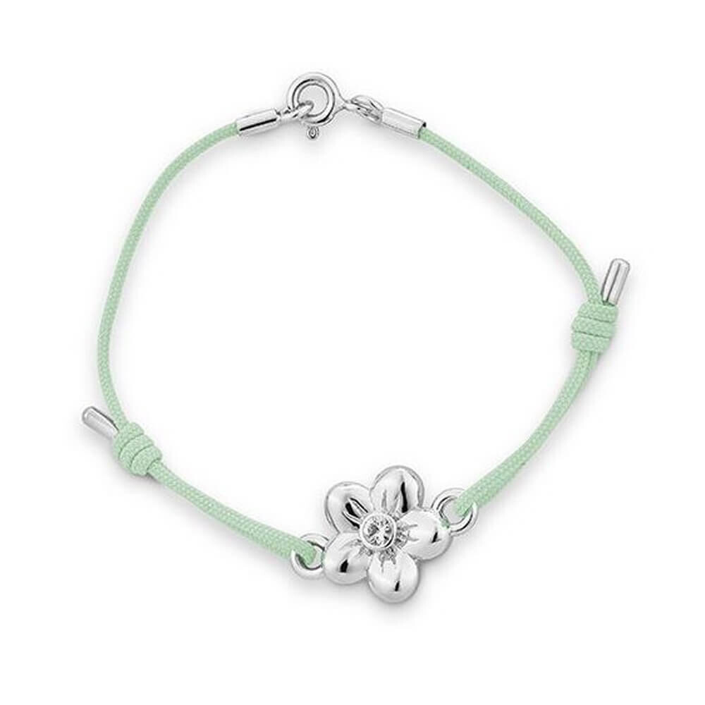 Armreif Kids Blume Silber Safir weiß - Band grün