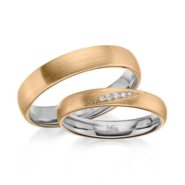 Trauringe Diamanten quer Platin Roségold RU-1642