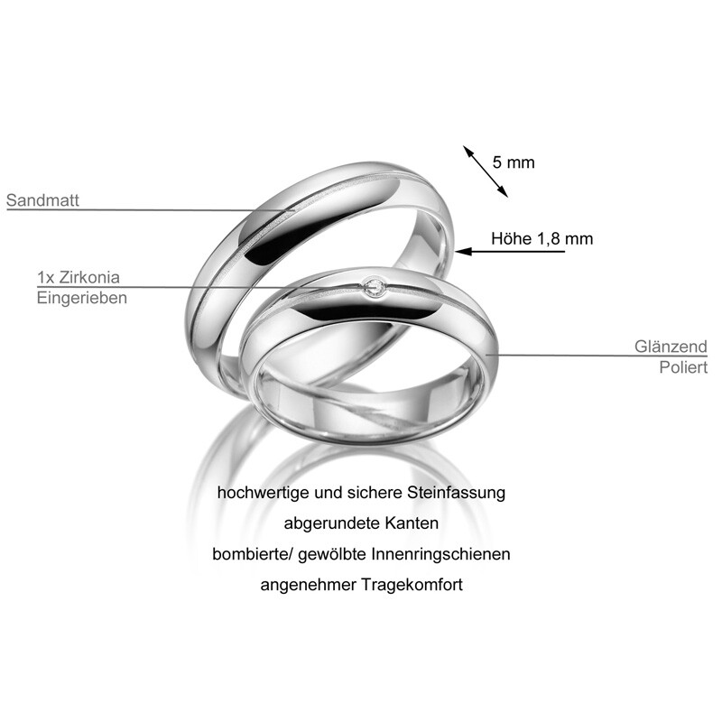 Trauringe Partnerringe Sterlingsilber 925 Zirkonia Marrya SI-16 Info