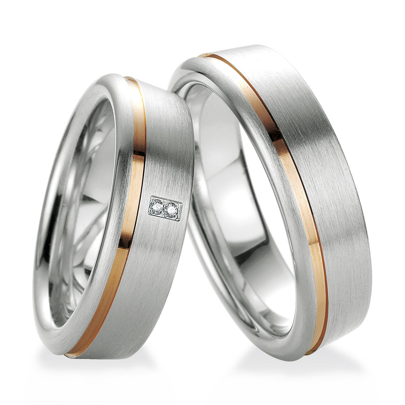 Trauringe Partnerringe 48/08029 & 48/08030 aus Silber 925 mit Rotgoldplattierung