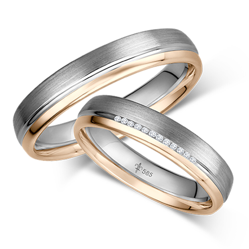 Trauringe Florence Weißgold & Roségold Brillant TR-0/TR-1-00080