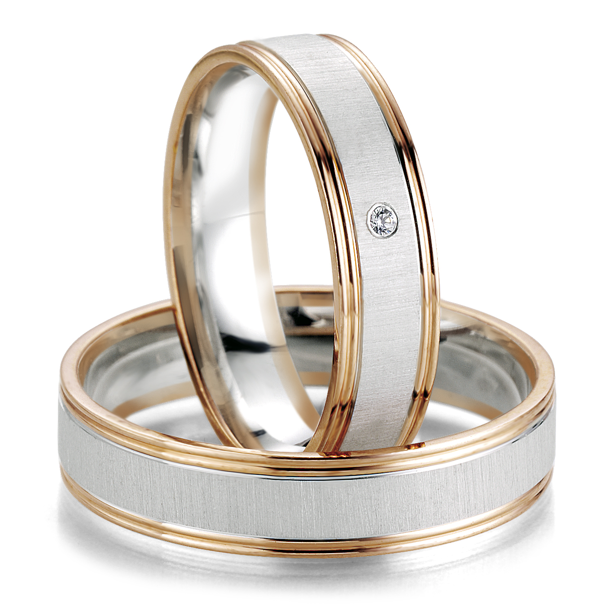 Trauringe 48/07071 & 48/07072 Weißgold & Rotgold