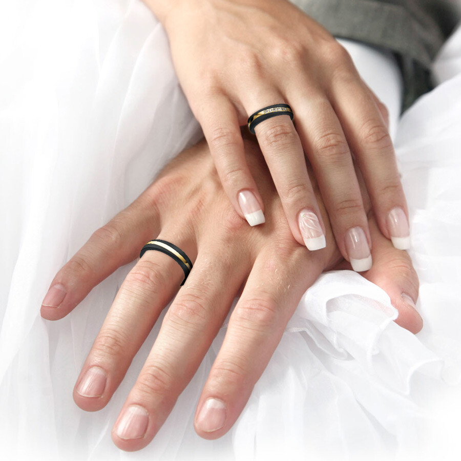 Ruesch Trauringe 14/20010 & 14/20020 Zirconium & Gelbgold 585