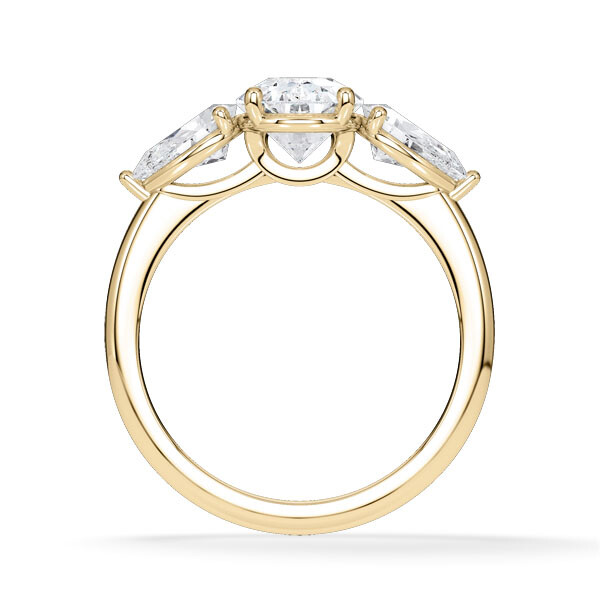 Diamantring Three Stone Lab-Grown Tropfen Pear Gelbgold RU-1876