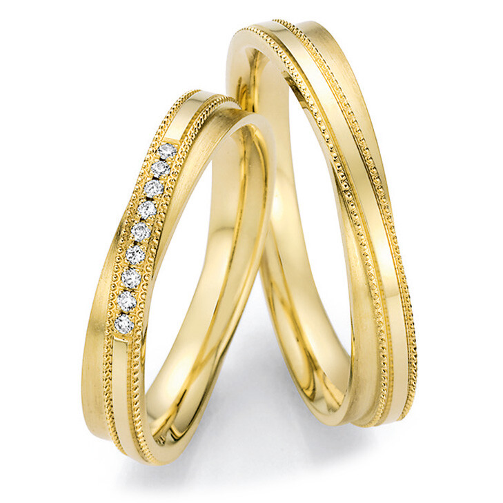 Trauringe Gelbgold 66/66110 & 66/66120 Mit Millgriff Perlfugen