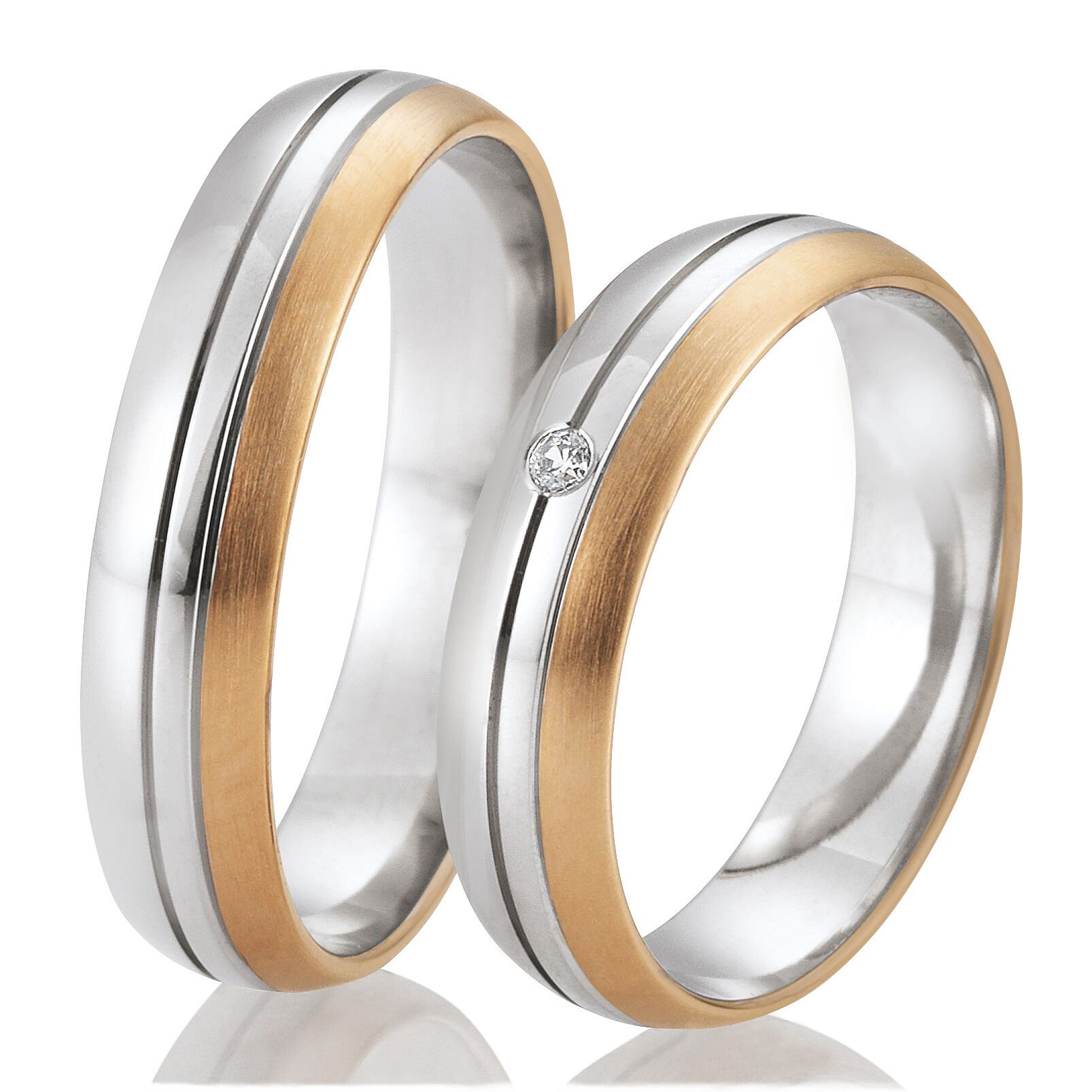 Trauringe 48/02675 & 48/02676 Palladium 500 & Rotgold 333