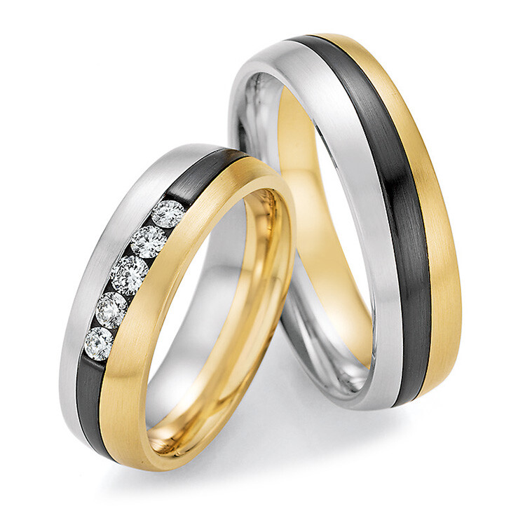 Eheringe Trauringe Bicolor 14/10090 & 14/10100 Gelbgold Zirconium Weißgold