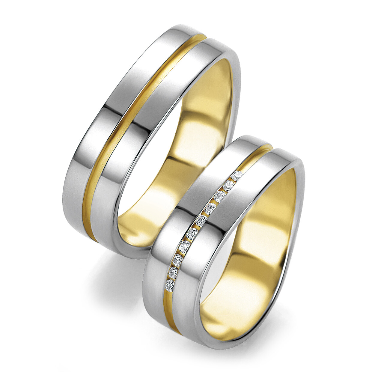 Trauringe Weißgold Gelbgold Brillant BR 48/05211 & 48/05212