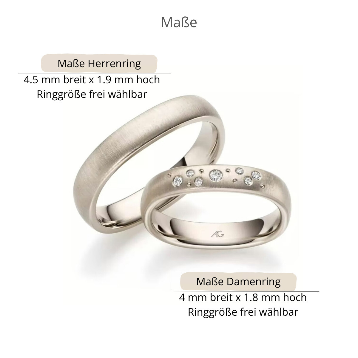 Trauringe Haselnussgold matt Square Brillant AG31496