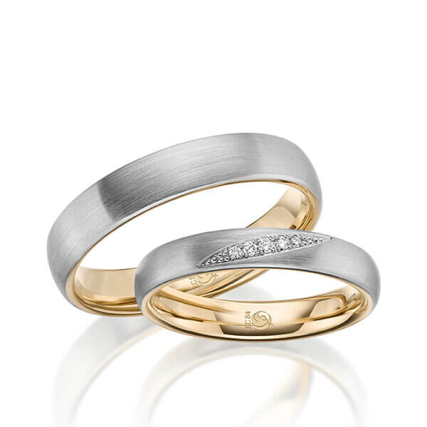 Trauringe Diamanten quer Gelbgold Weißgold RU-1642