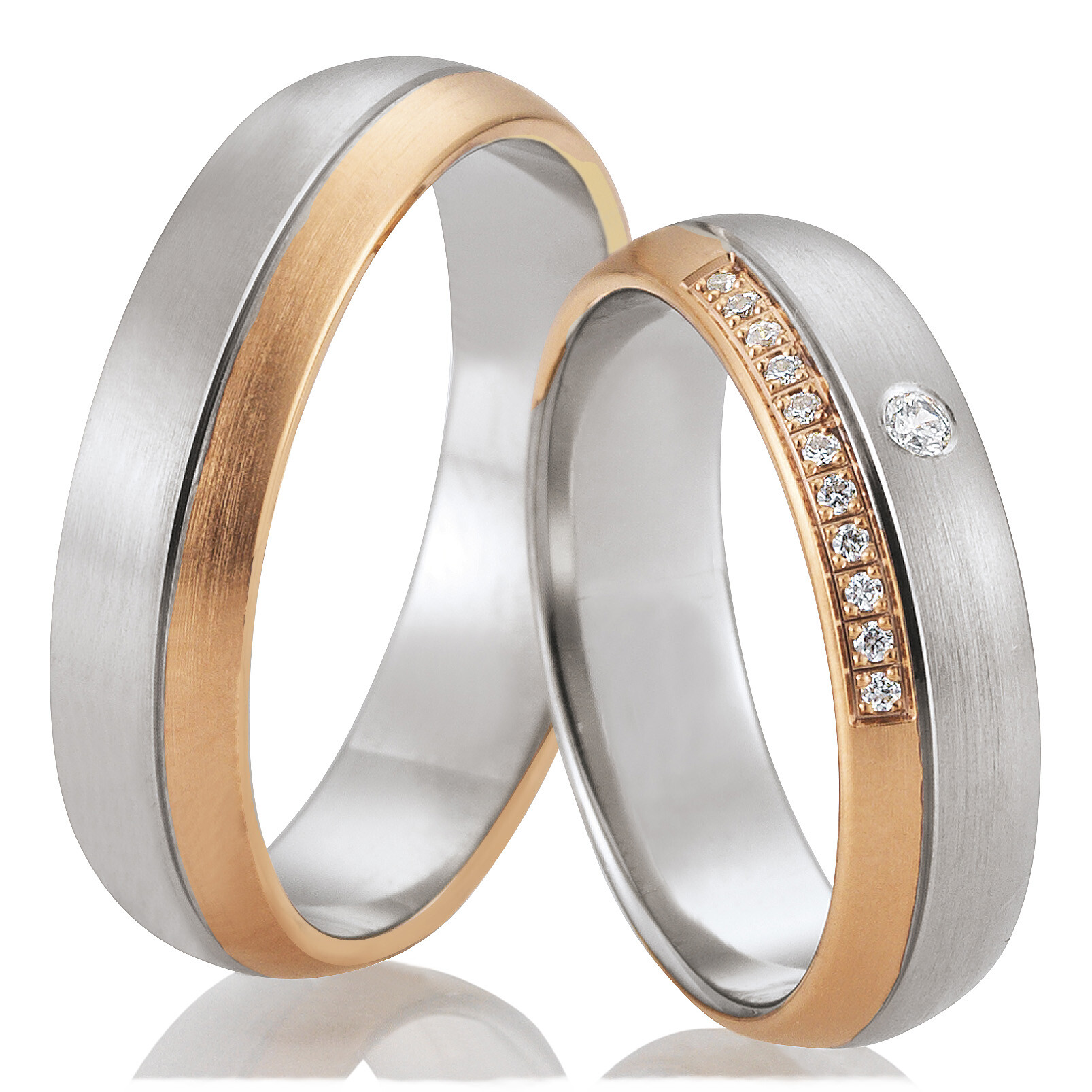 Trauringe 48/02685 & 48/02686 Palladium 500 & Rotgold 333
