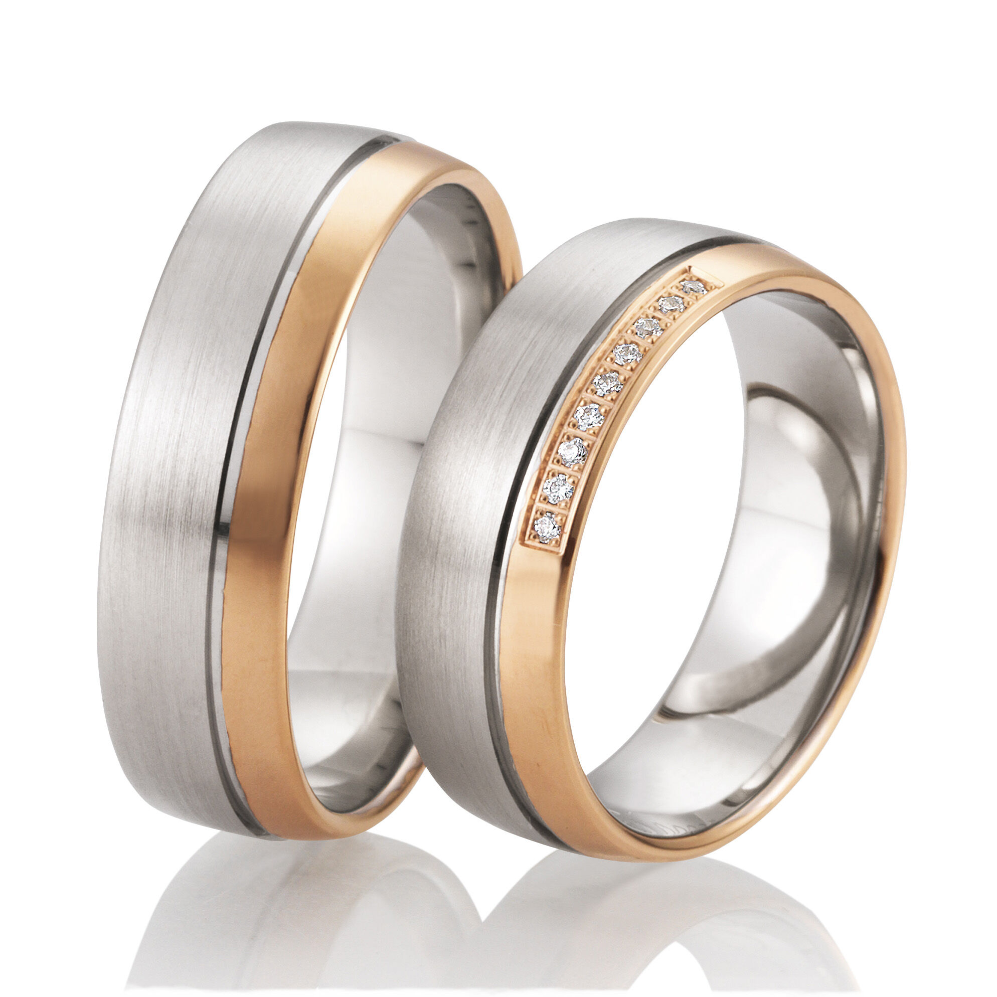 Trauringe 48/02671 & 48/02672 Palladium 500 & Rotgold 333