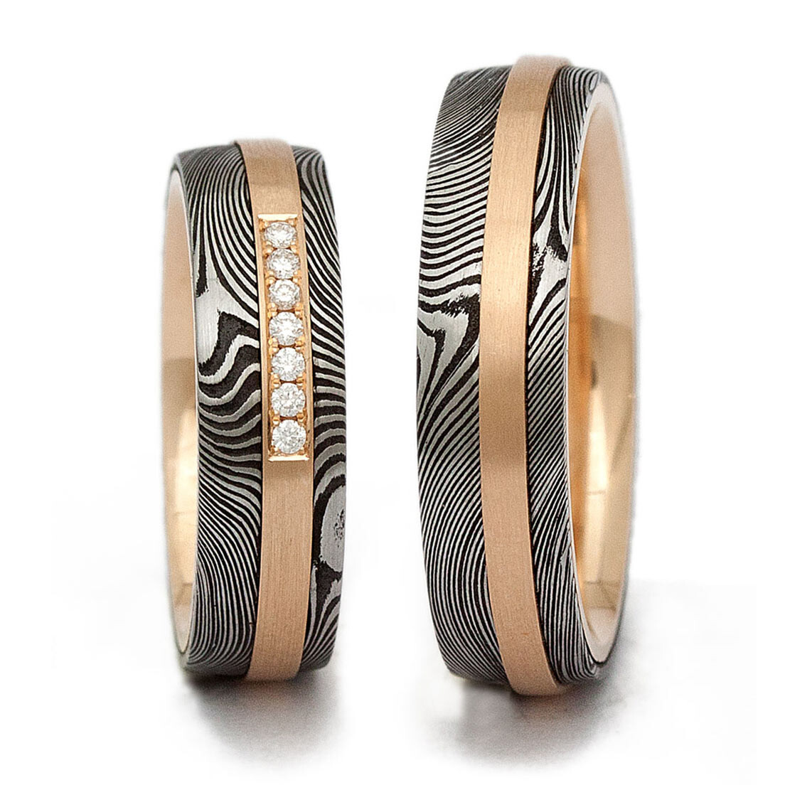 Trauringe 378J aus Damaszener Stahl & Roségold Jaffa