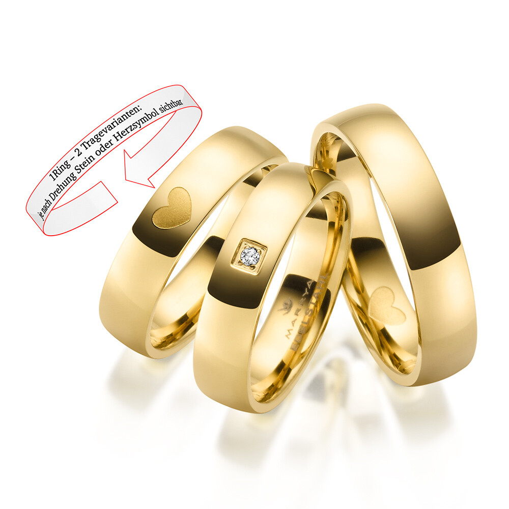 Partnerringe Edelstahl Gelbgold plattiert Herz Zirkonia ES-30
